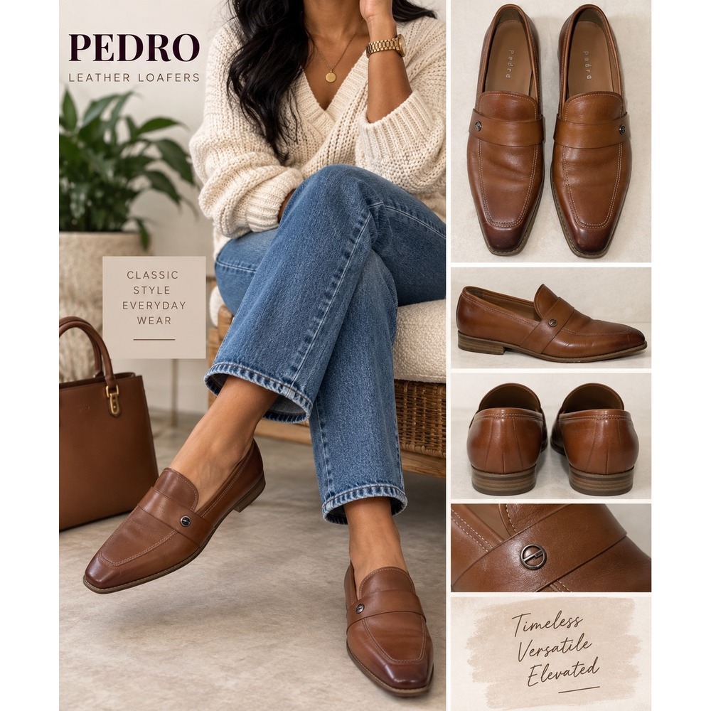 Pedro Men's 6 Leather Loafers Brown Square Toe Penny Slip On Women's 7.5